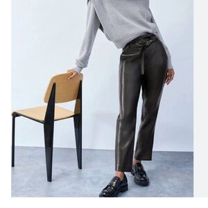 Black Aritzia Belted Vegan Leather Pants